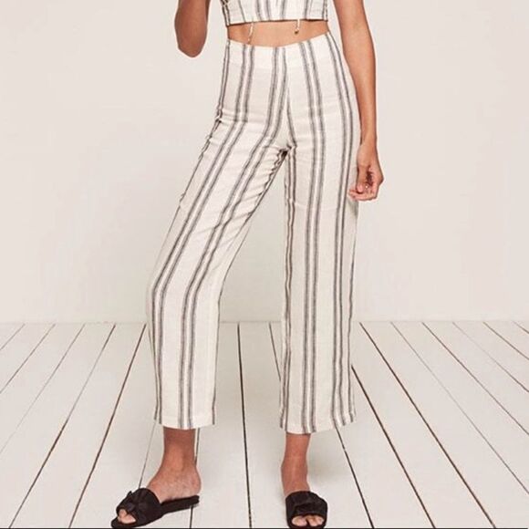 NWOT Reformation Courtney Striped Linen Pants - Picture 1 of 9